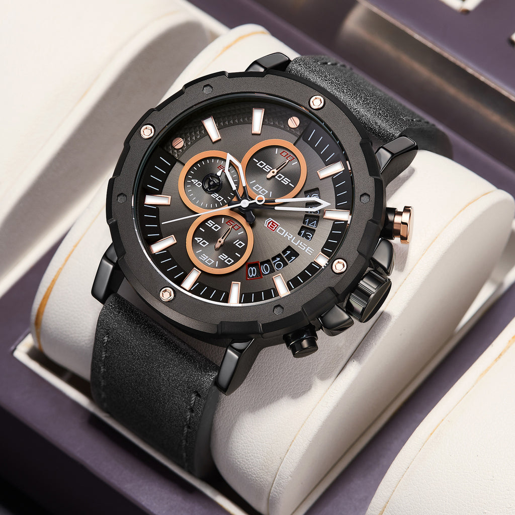 Orologio Uomo Cronografo al Quarzo con Cinturino in Vera Pelle – Stile Casual Sportivo