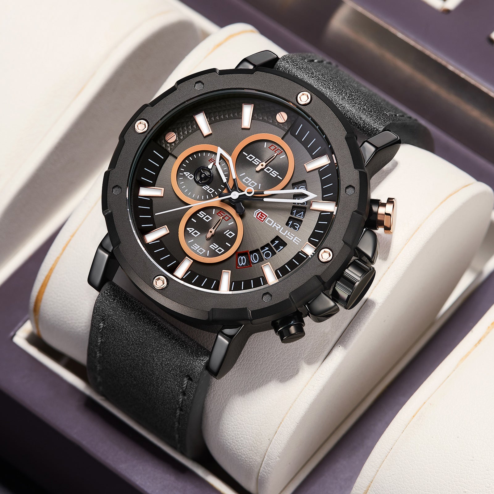 Orologio Uomo Cronografo al Quarzo con Cinturino in Vera Pelle – Stile Casual Sportivo