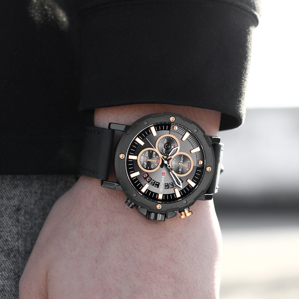 Orologio Uomo Cronografo al Quarzo con Cinturino in Vera Pelle – Stile Casual Sportivo