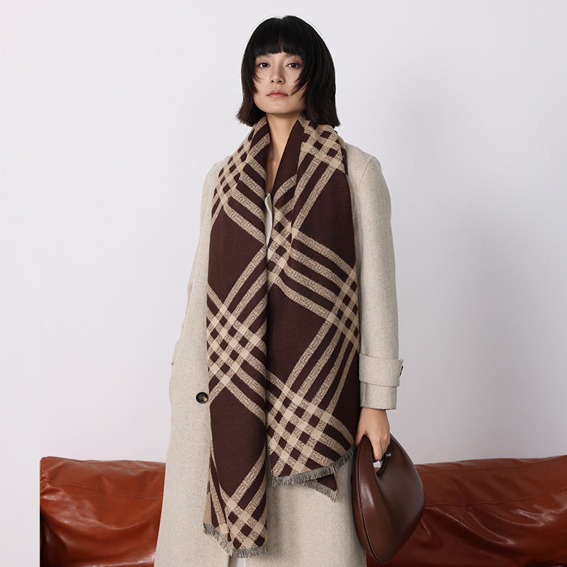 Sciarpa Invernale Donna Imitazione Cashmere con Nappe