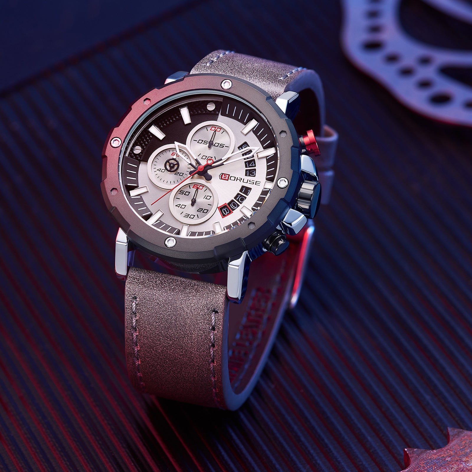 Orologio Uomo Cronografo al Quarzo con Cinturino in Vera Pelle – Stile Casual Sportivo