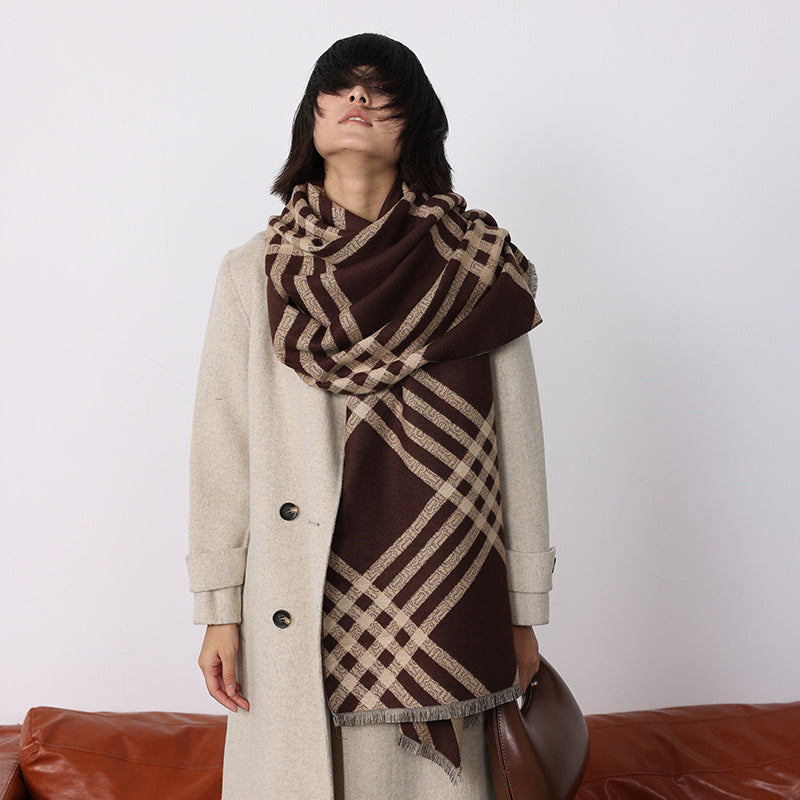 Sciarpa Invernale Donna Imitazione Cashmere con Nappe